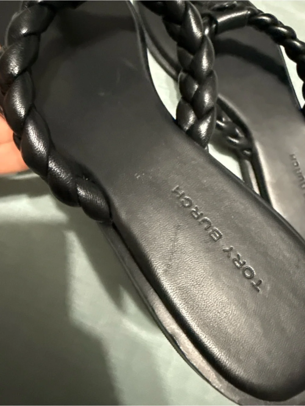 Tory Burch Black Braided Benton Leather Thong Sandals